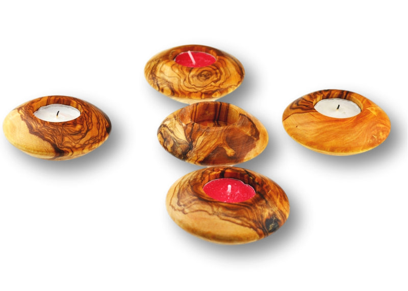 5 wooden olive wood round candle holders porte-bougie en bois d'olivier by MR OLIVEWOOD® wholesale manufacturer US based supplier USA Canada