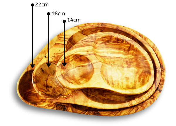 Olive Wood wooden serving shell appetizer dishes stackable 3 sizes set of 3 By MR OLIVEWOOD® Wholesale Manufacturer Supplier USA canada