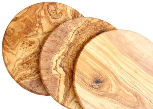 3 wooden olive wood chopping cutting carving cheese steak serving round boards planche en bois d'olivier by MR OLIVEWOOD® Wholesale USA Canada