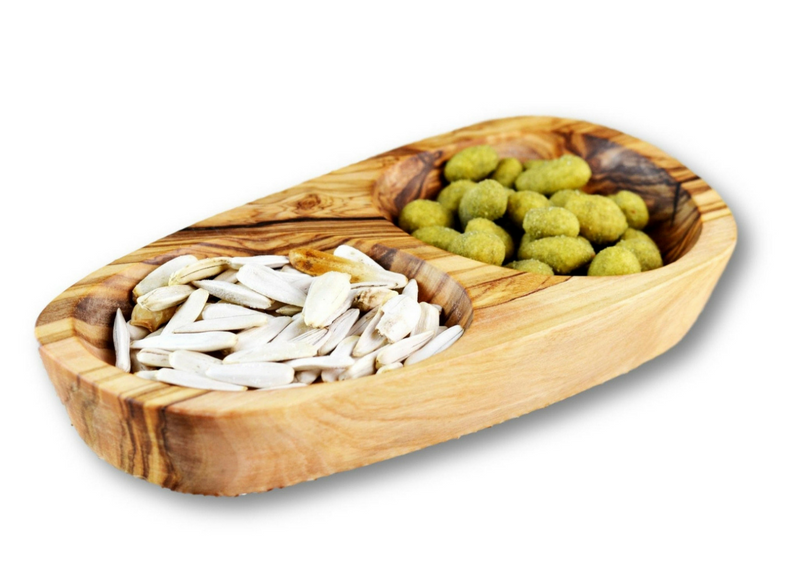 Olive Wood wooden serving appetizer dish 2 sections By MR OLIVEWOOD® Wholesale Manufacturer Supplier USA canada