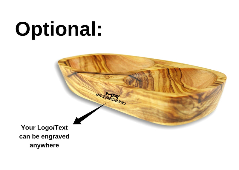 Olive Wood wooden serving appetizer dish 3 sections branding engraving By MR OLIVEWOOD® Wholesale Manufacturer Supplier USA canada