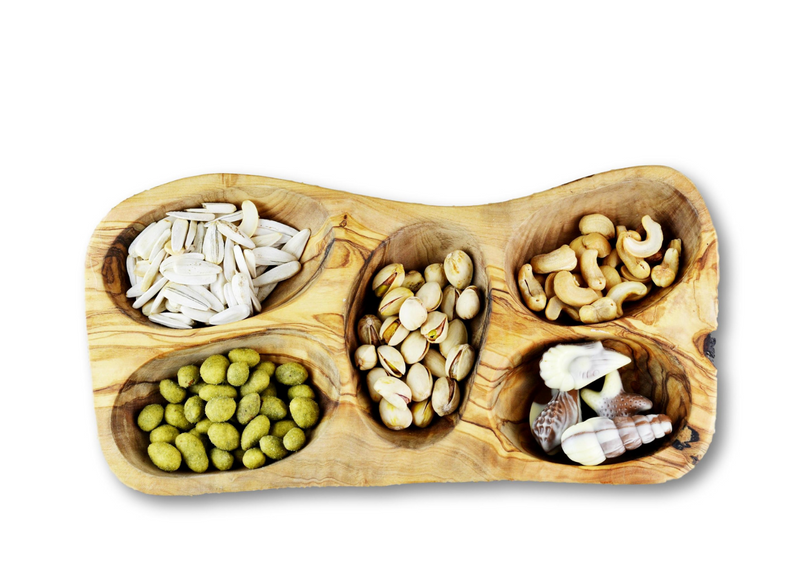 Olive Wood wooden serving appetizer dish 5 sections By MR OLIVEWOOD® Wholesale Manufacturer Supplier USA canada