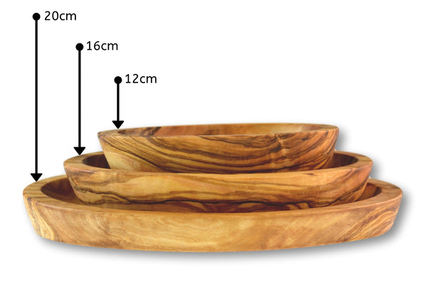 Olive Wood wooden serving oval appetizer dishes stackable set of 3 in 3 sizes  By MR OLIVEWOOD® Wholesale Manufacturer Supplier USA canada
