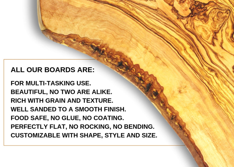 wooden olive wood chopping cutting cheese steak serving glass holder rustic board characteristics planche en bois d'olivier by MR OLIVEWOOD® Wholesale USA Canada