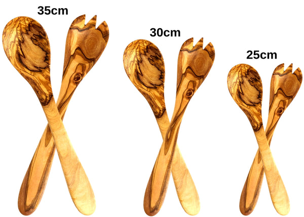 olive wood salad servers wooden salad servers 3 sizes by MR OLIVEWOOD® wholesale USA & Canada