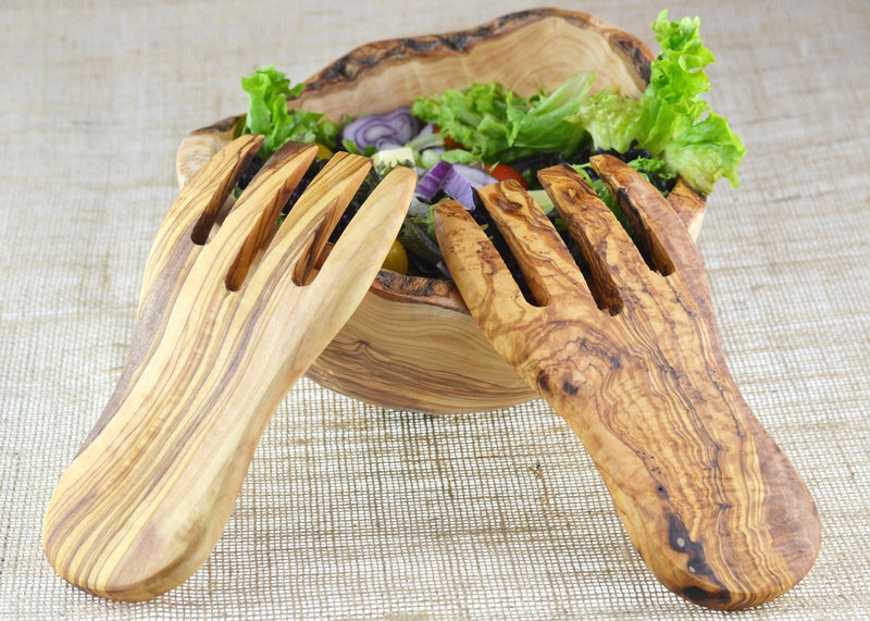 Olive Wood kitchen utensils salad serving mixing hands personalised olive wood gift present by MR OLIVEWOOD®