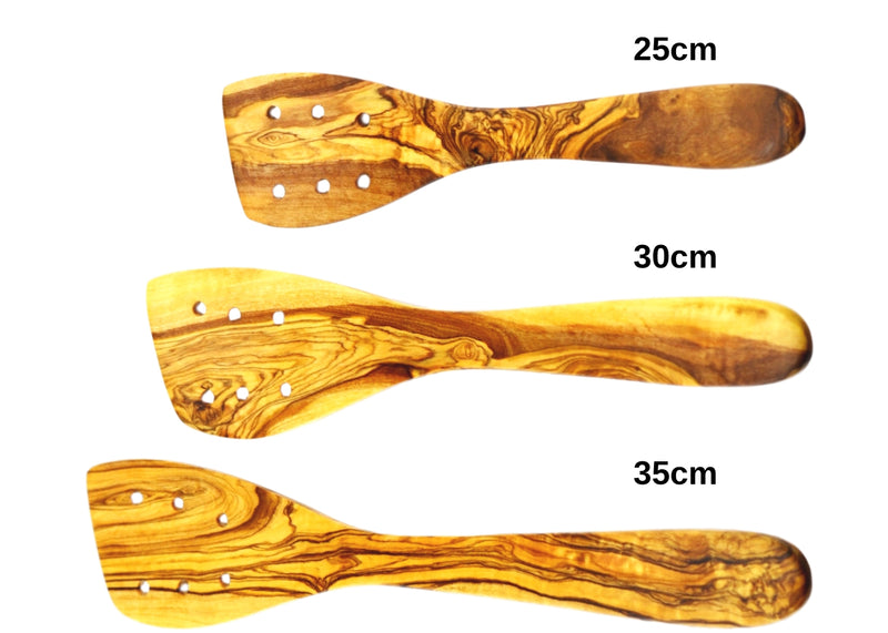 olive wood pierced spatula wooden spoon pierced spatula 3 sizes by MR OLIVEWOOD® wholesale USA & Canada