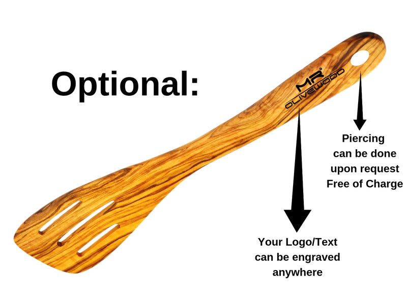 olive wood slotted spatula wooden slotted spoon spatula branding engraving by MR OLIVEWOOD® wholesale USA & Canada
