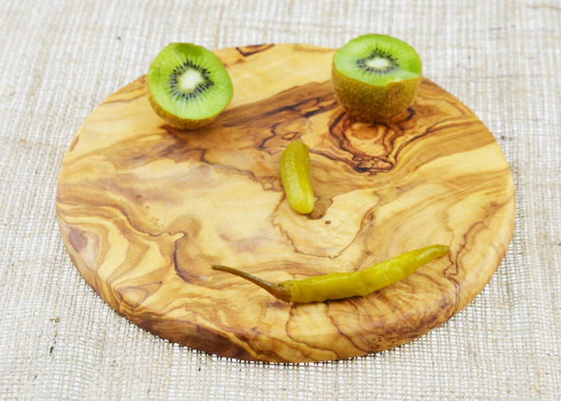 wooden olive wood chopping cutting carving cheese steak serving round board smiley face planche en bois d'olivier by MR OLIVEWOOD® Wholesale USA Canada