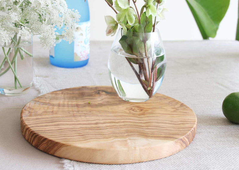wooden olive wood chopping cutting carving cheese steak serving round board vase top planche en bois d'olivier by MR OLIVEWOOD® Wholesale USA Canada