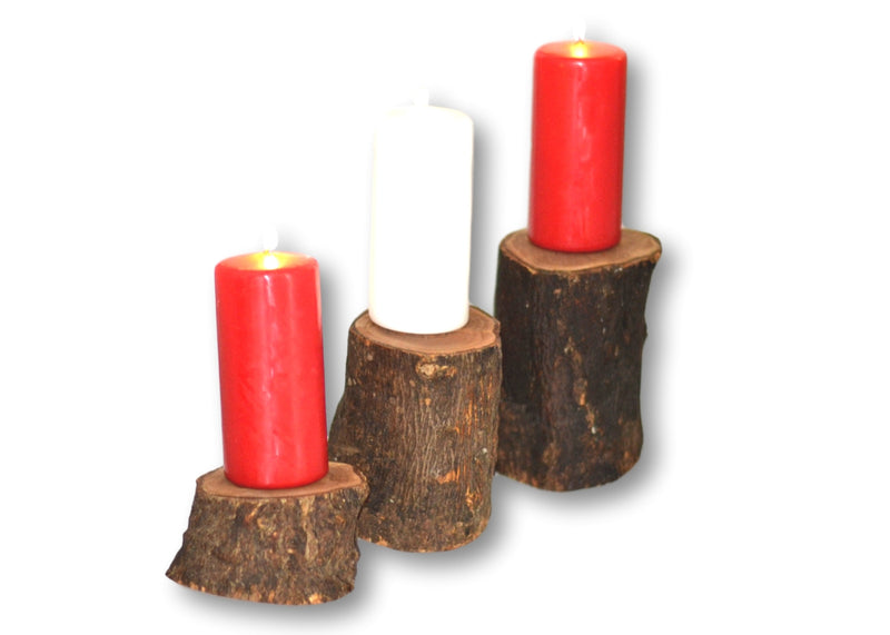 wooden olive wood Natural Trunks Candle with 3 big candles Holders Set of 3 porte-bougie en bois d'olivier by MR OLIVEWOOD® wholesale manufacturer US based supplier USA Canada