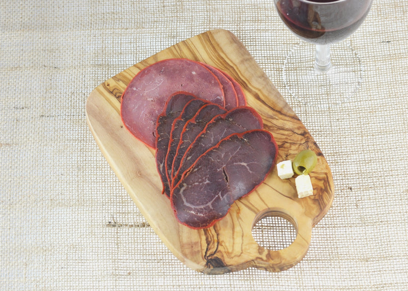 wooden olive wood chopping cutting carving cheese steak serving board with hole with food planche en bois d'olivier by MR OLIVEWOOD® Wholesale USA Canada