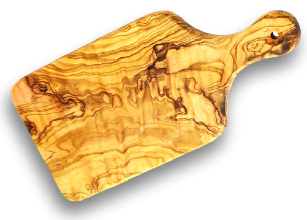 wooden olive wood cutting carving cheese steak serving board with paddle planche en bois d'olivier by MR OLIVEWOOD® Wholesale USA Canada