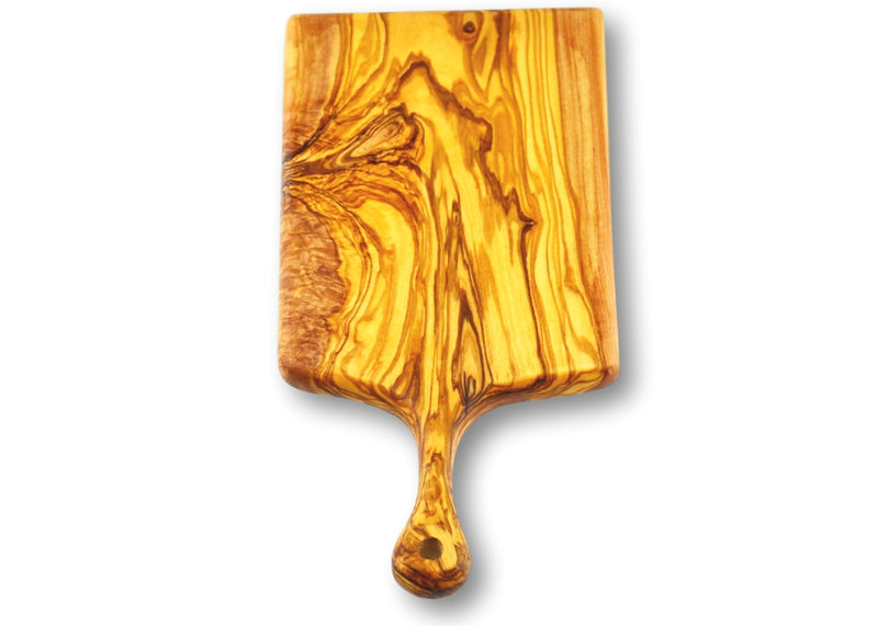 wooden olive wood cutting carving cheese steak serving board with thin paddle planche en bois d'olivier by MR OLIVEWOOD® Wholesale USA Canada