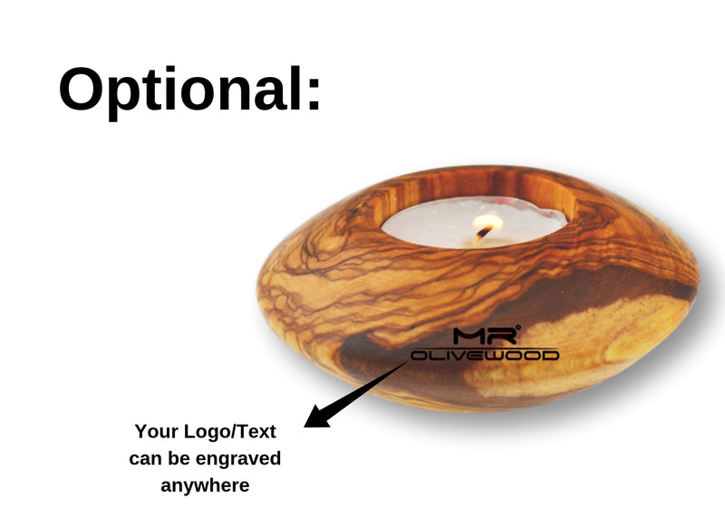 wooden olive wood round candle holder optional branding by engraving personalized porte-bougie en bois d'olivier by MR OLIVEWOOD® wholesale manufacturer US based supplier USA Canada
