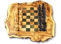wooden olive wood Rustic Chess Board with Chess Pieces Echiquier Table jeu d'échecs rustique  en bois d'olivier by MR OLIVEWOOD® wholesale manufacturer US based supplier USA Canada