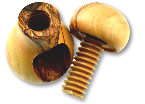 wooden olive wood screw nut cracker 2 pieces Casse-noix  en bois d'olivier by MR OLIVEWOOD® wholesale manufacturer US based supplier USA Canada