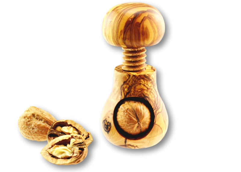 wooden olive wood screw nut cracker with walnuts Casse-noix  en bois d'olivier by MR OLIVEWOOD® wholesale manufacturer US based supplier USA Canada