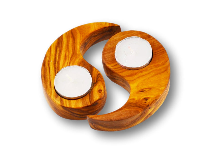 wooden olive wood 69 shape candle holders set of 2 porte-bougie en bois d'olivier by MR OLIVEWOOD® wholesale manufacturer US based supplier USA Canada