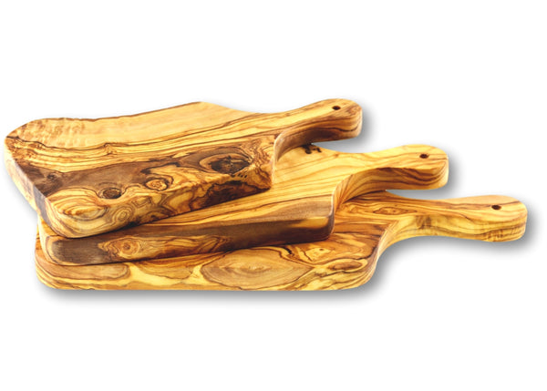 wooden olive wood cutting carving cheese steak serving rustic board with paddle set of 3 planche en bois d'olivier by MR OLIVEWOOD® Wholesale USA Canada
