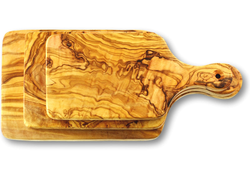 wooden olive wood chopping carving cheese steak serving boards with paddle set of 3 planche en bois d'olivier by MR OLIVEWOOD® Wholesale USA Canada